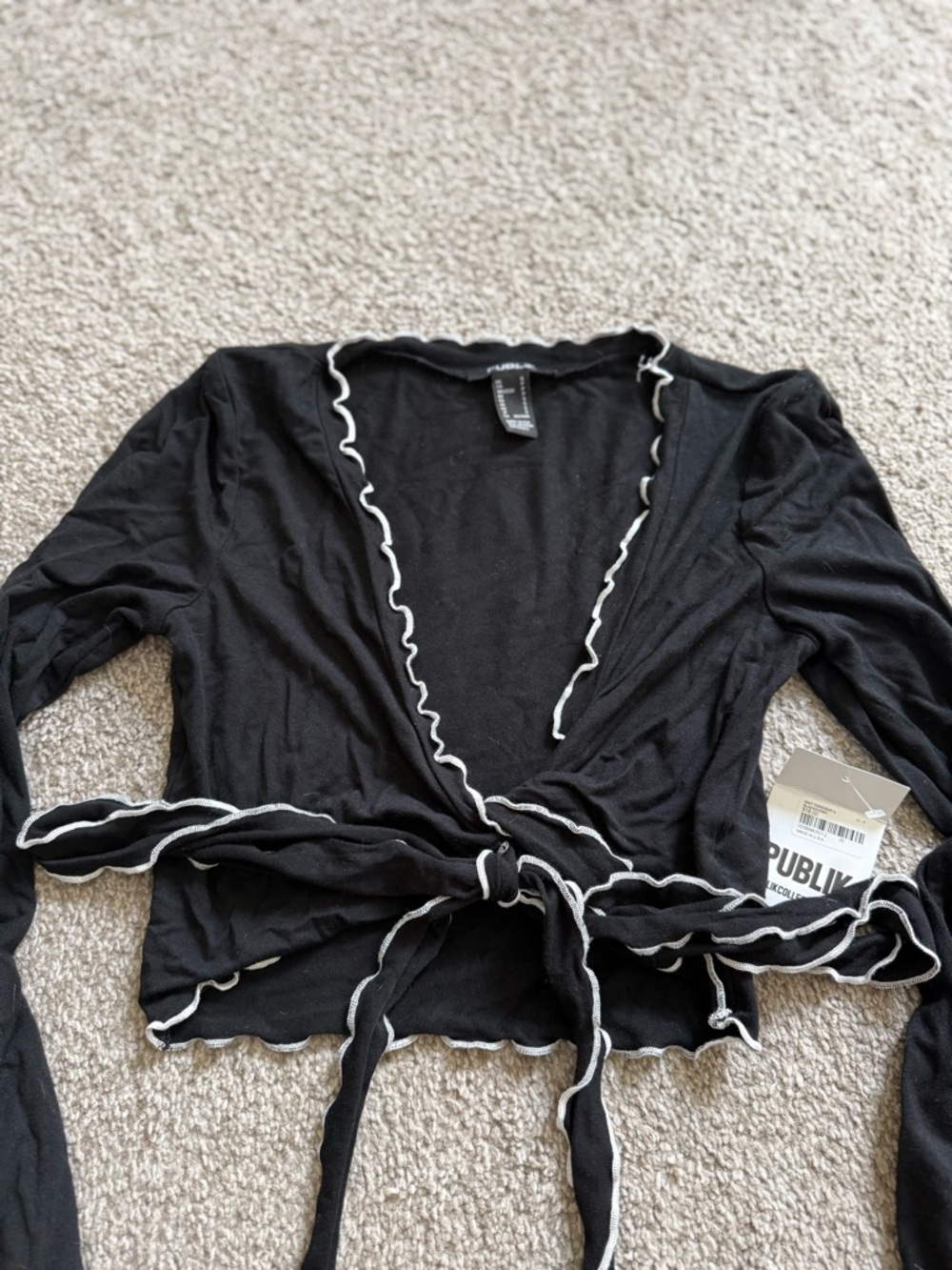Public Desire Black Wrap Crop Top with White Lettuce Trim